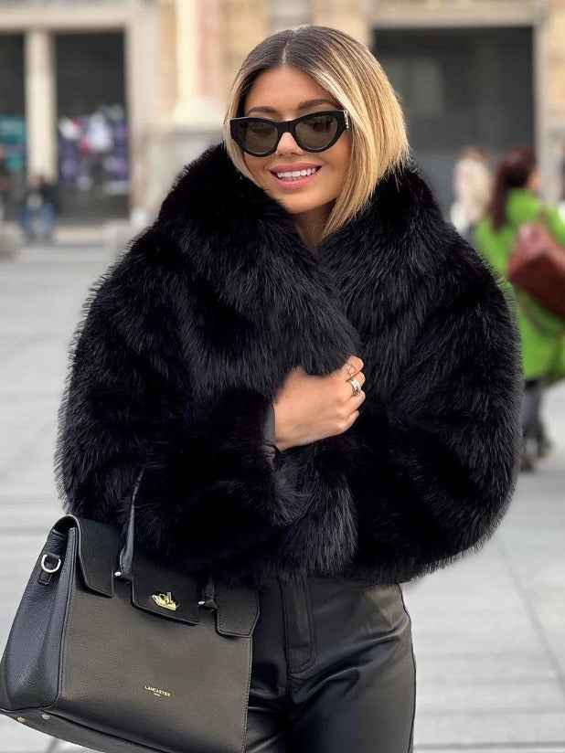 Veste chaude femme en peluche, col à revers, style décontracté, manches longues