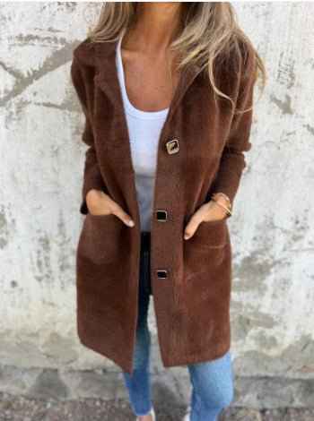 Manteau mi-long à poches et col polo à simple boutonnage