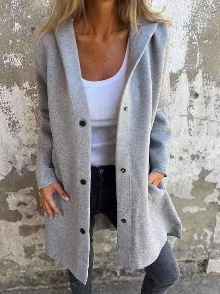 Veste cardigan à capuche décontractée à simple boutonnage – Coupe ample unie pour le printemps et l’automne