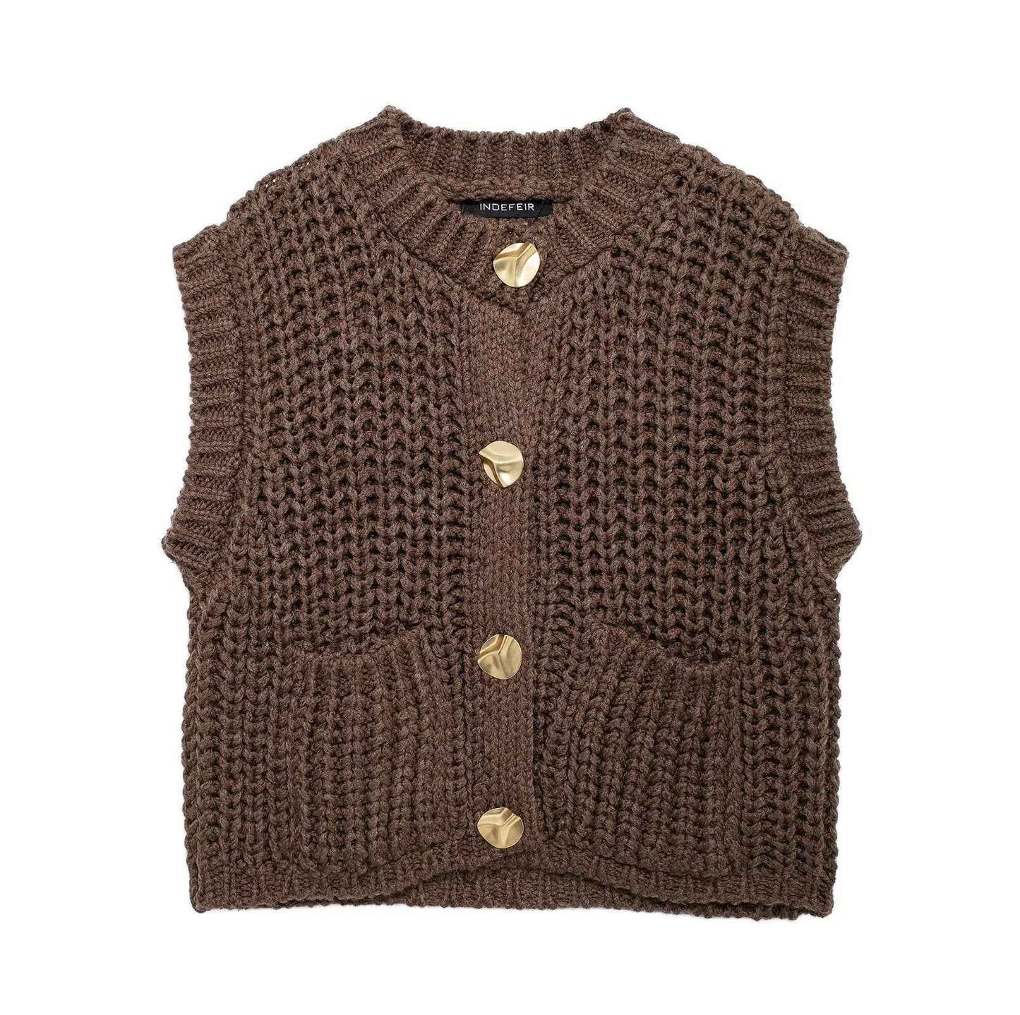 Gilet en maille épaisse sans manches pour femme