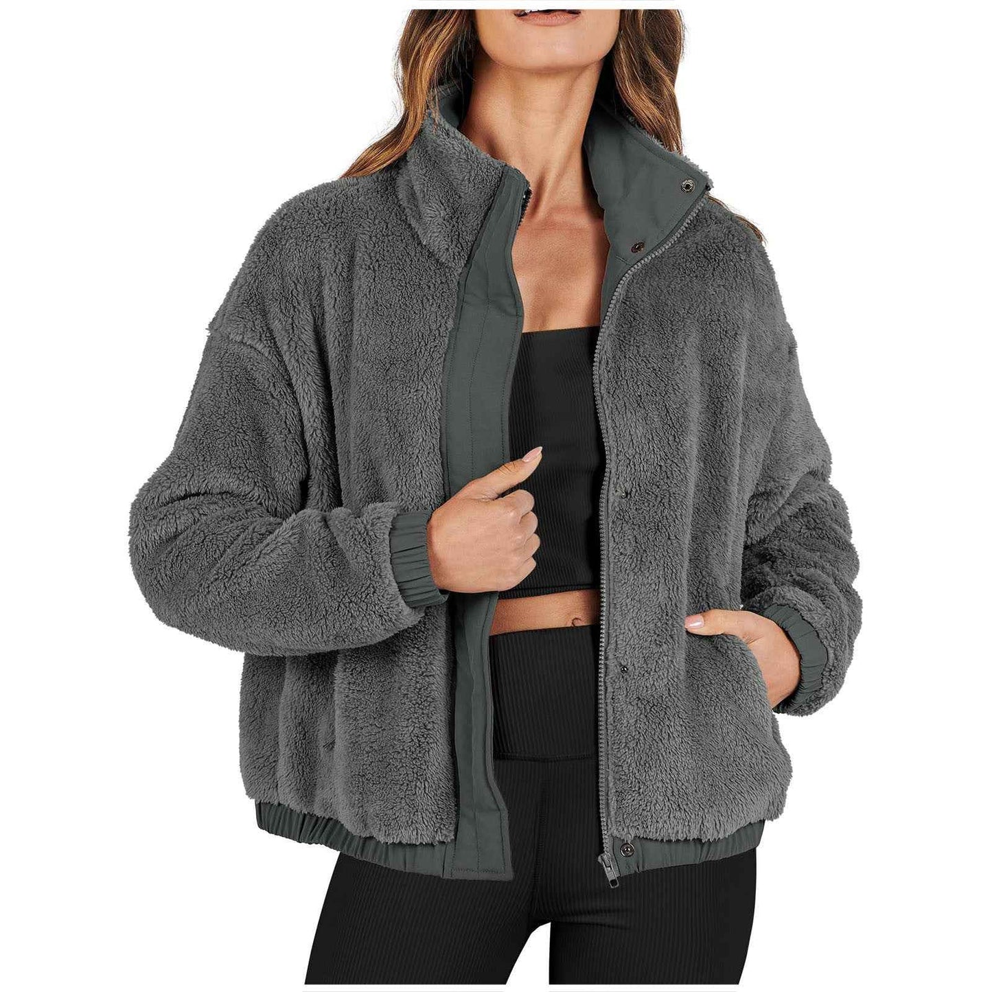 Veste décontractée ample en peluche douce et chaude