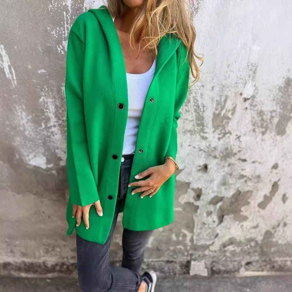 Veste cardigan à capuche décontractée à simple boutonnage – Coupe ample unie pour le printemps et l’automne