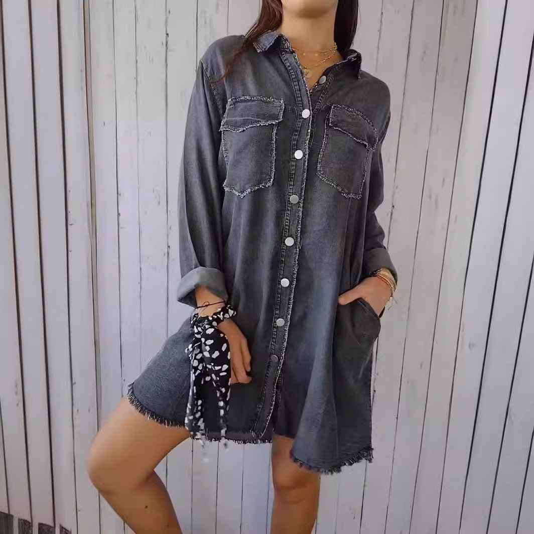 Danverra® | Veste-Chemise Oversize Effet Denim Élégance Décontractée