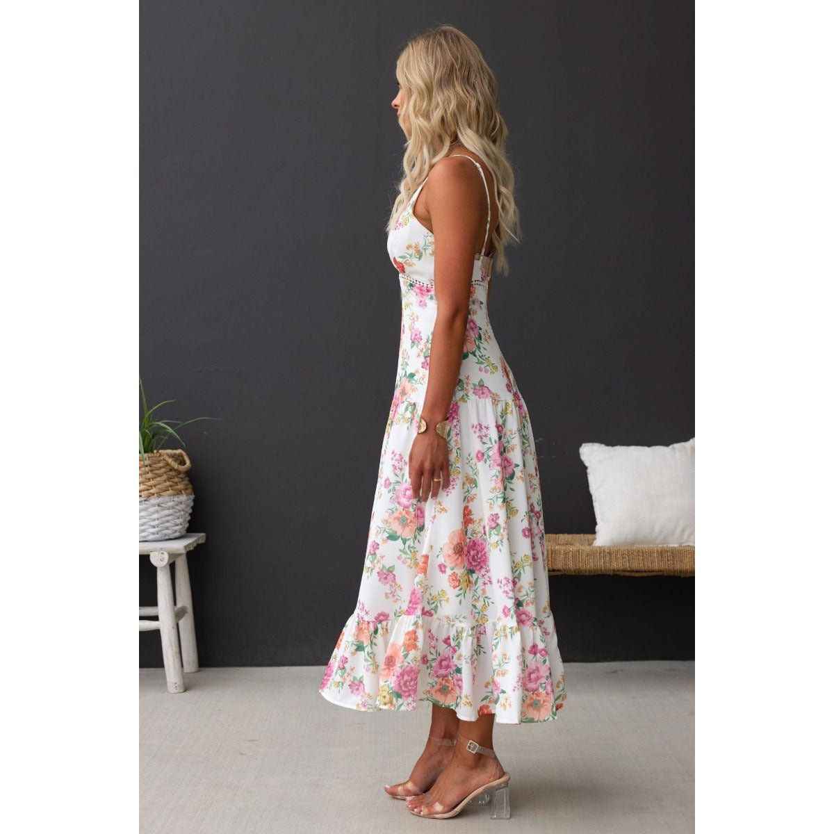 Women's Printed Suspender Slit Dress