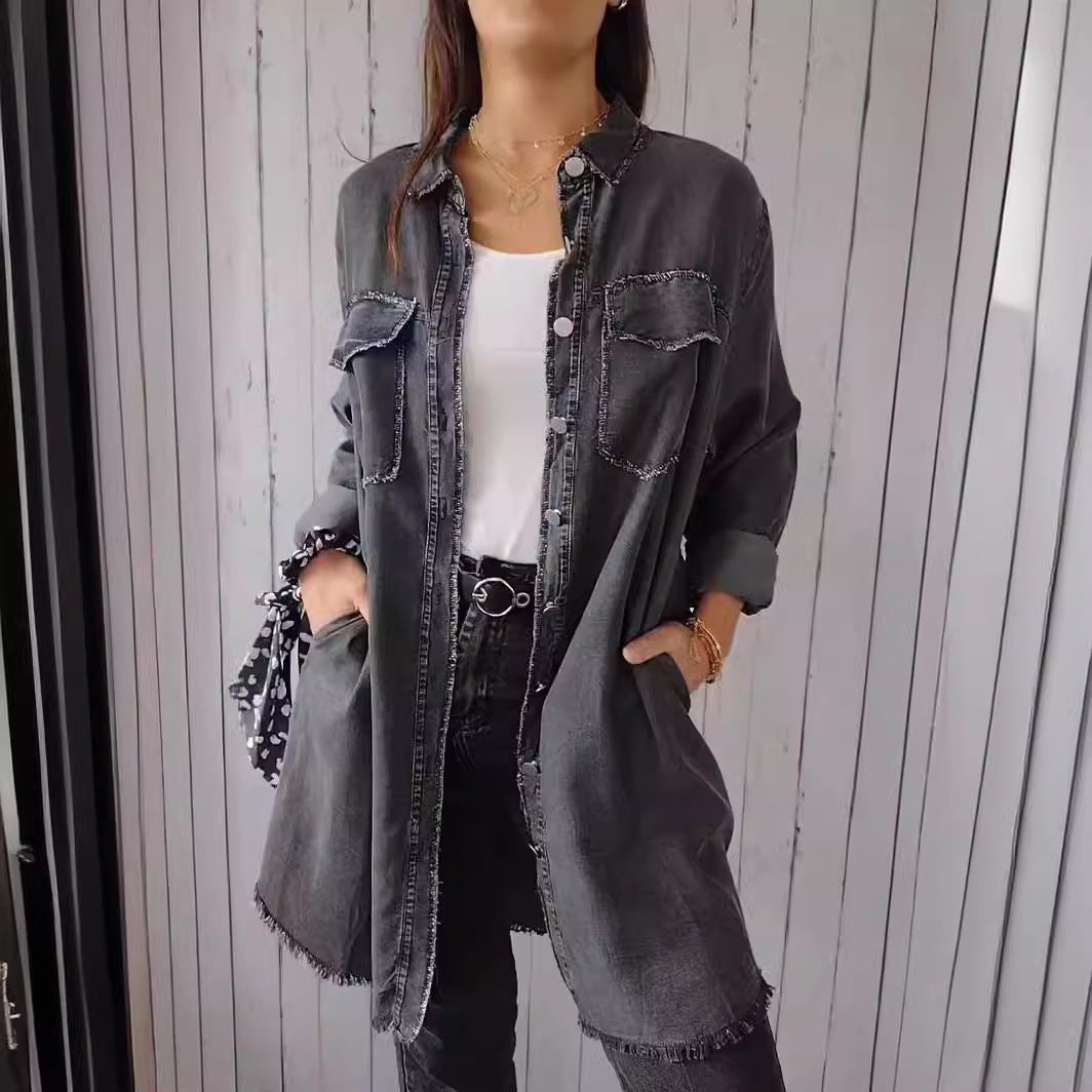 Danverra® | Veste-Chemise Oversize Effet Denim Élégance Décontractée