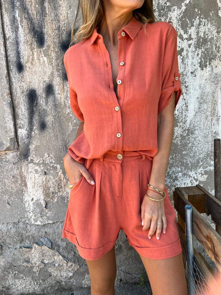 Liorane® | Set Élégant en Coton-Lin Boutonné pour l’Été