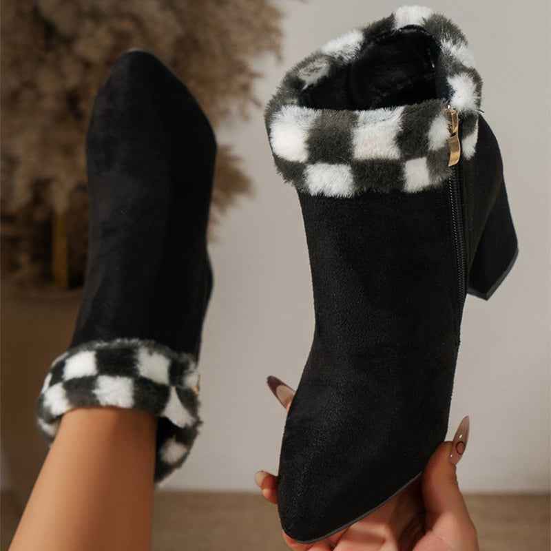 Liora® | Bottines à Carreaux en Suédine