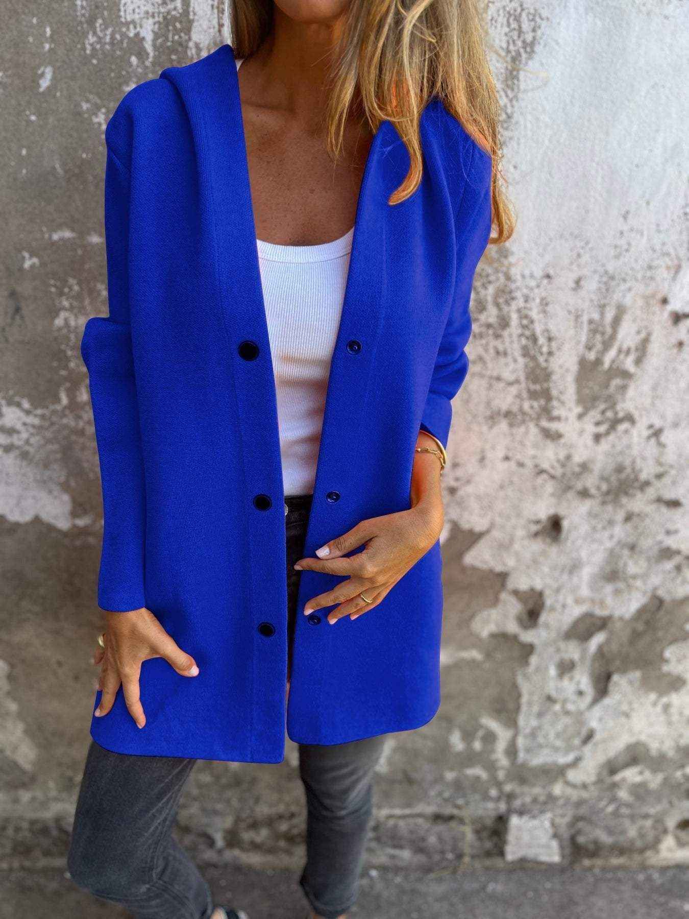 Veste cardigan à capuche décontractée à simple boutonnage – Coupe ample unie pour le printemps et l’automne