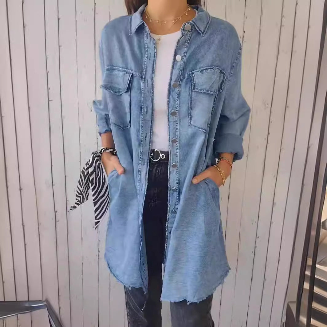 Danverra® | Veste-Chemise Oversize Effet Denim Élégance Décontractée