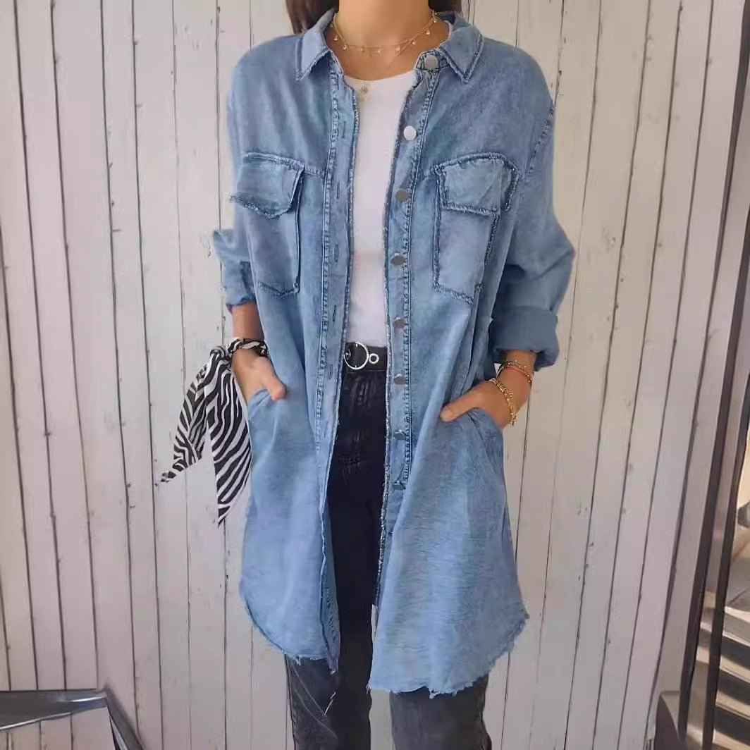 Danverra® | Veste-Chemise Oversize Effet Denim Élégance Décontractée