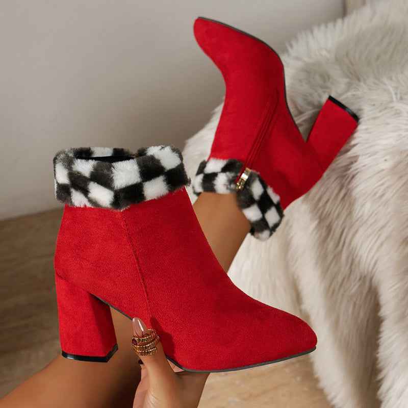 Liora® | Bottines à Carreaux en Suédine