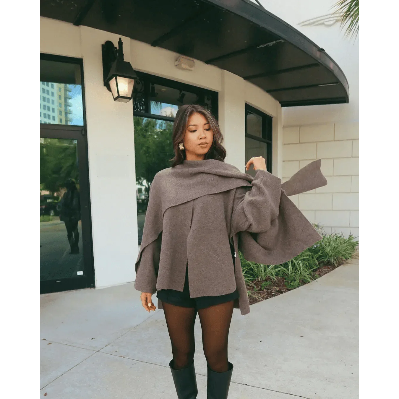 Sienne® | Manteau Tricoté Femme avec Écharpe Asymétrique