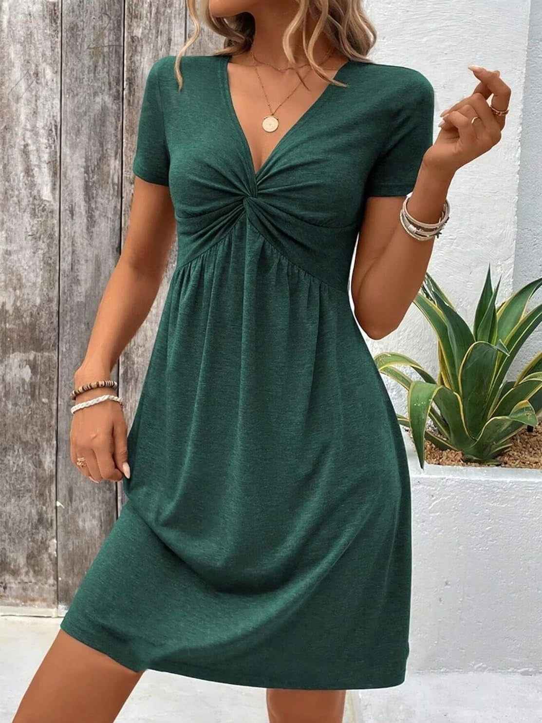 Aurevelle® | Robe Drapée à Manches Courtes Élégance Décontractée