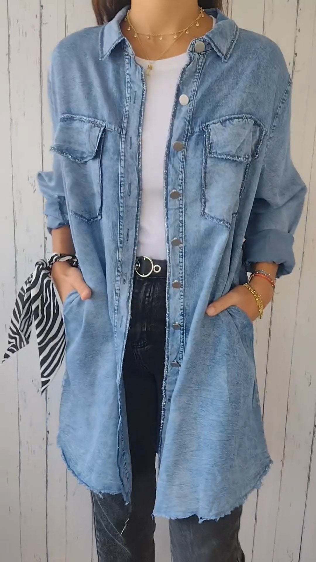 Danverra® | Veste-Chemise Oversize Effet Denim Élégance Décontractée
