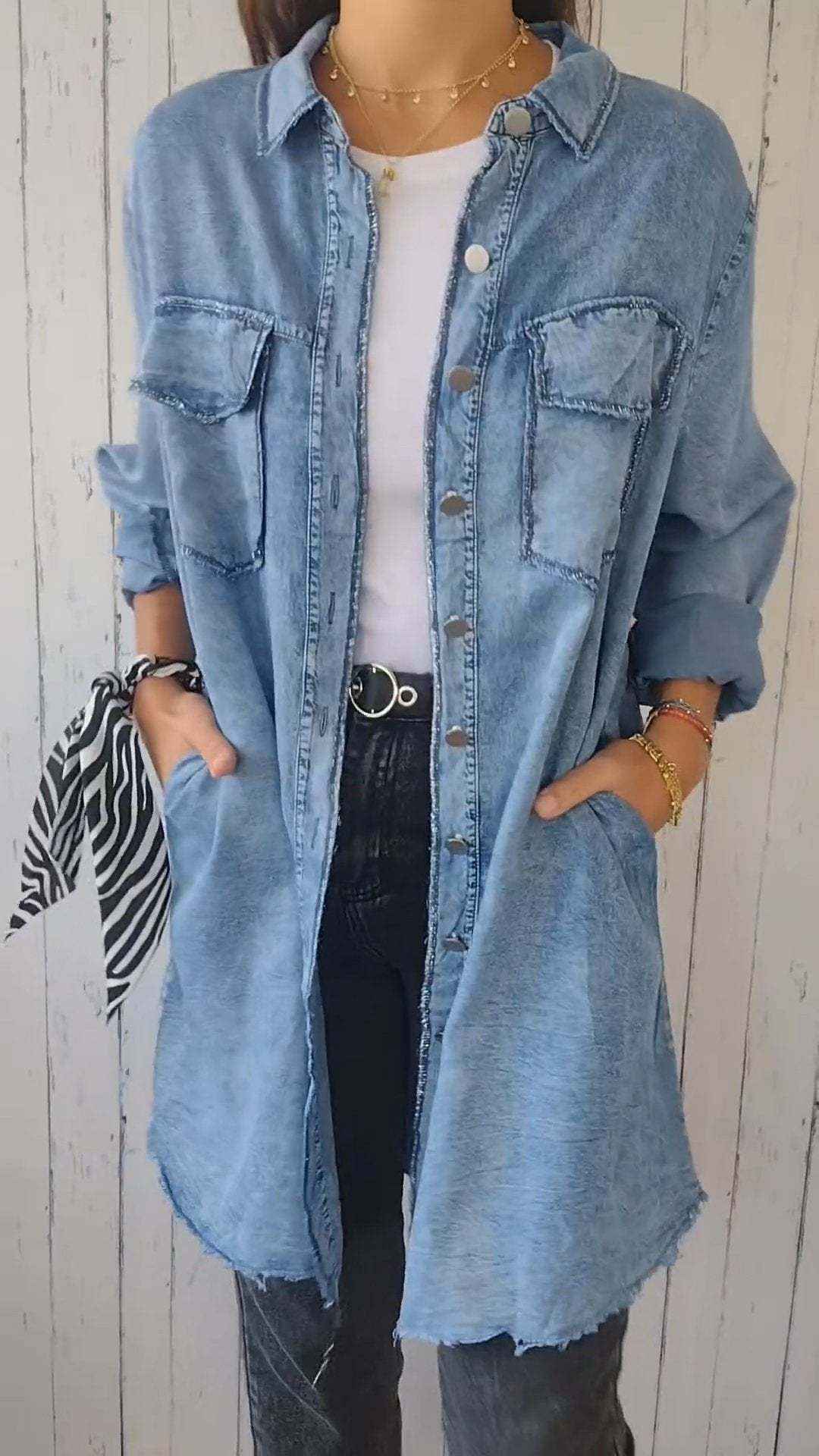Danverra® | Veste-Chemise Oversize Effet Denim Élégance Décontractée