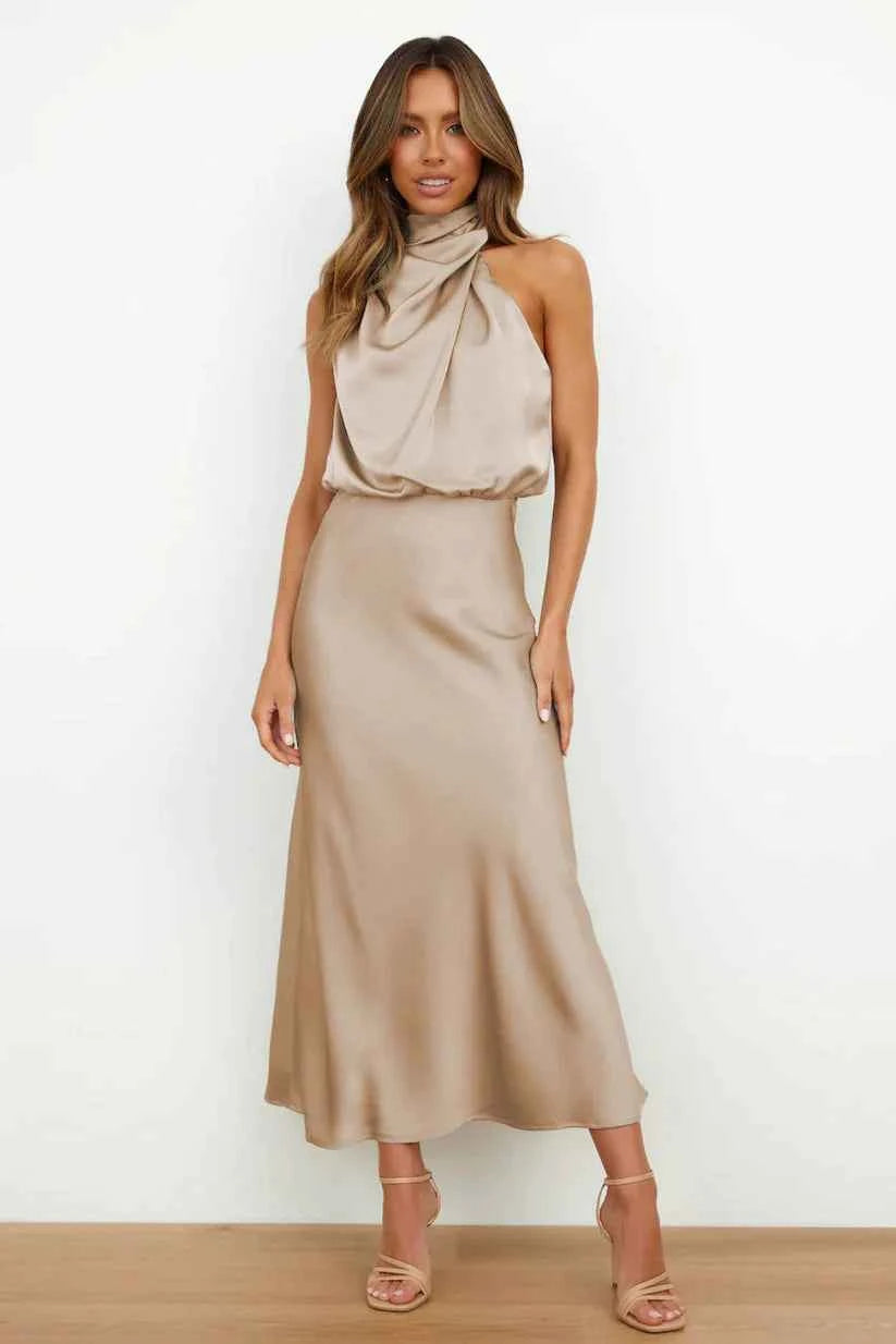 Orivelle® | Robe Longue Drapée Col Montant Chic Soirée