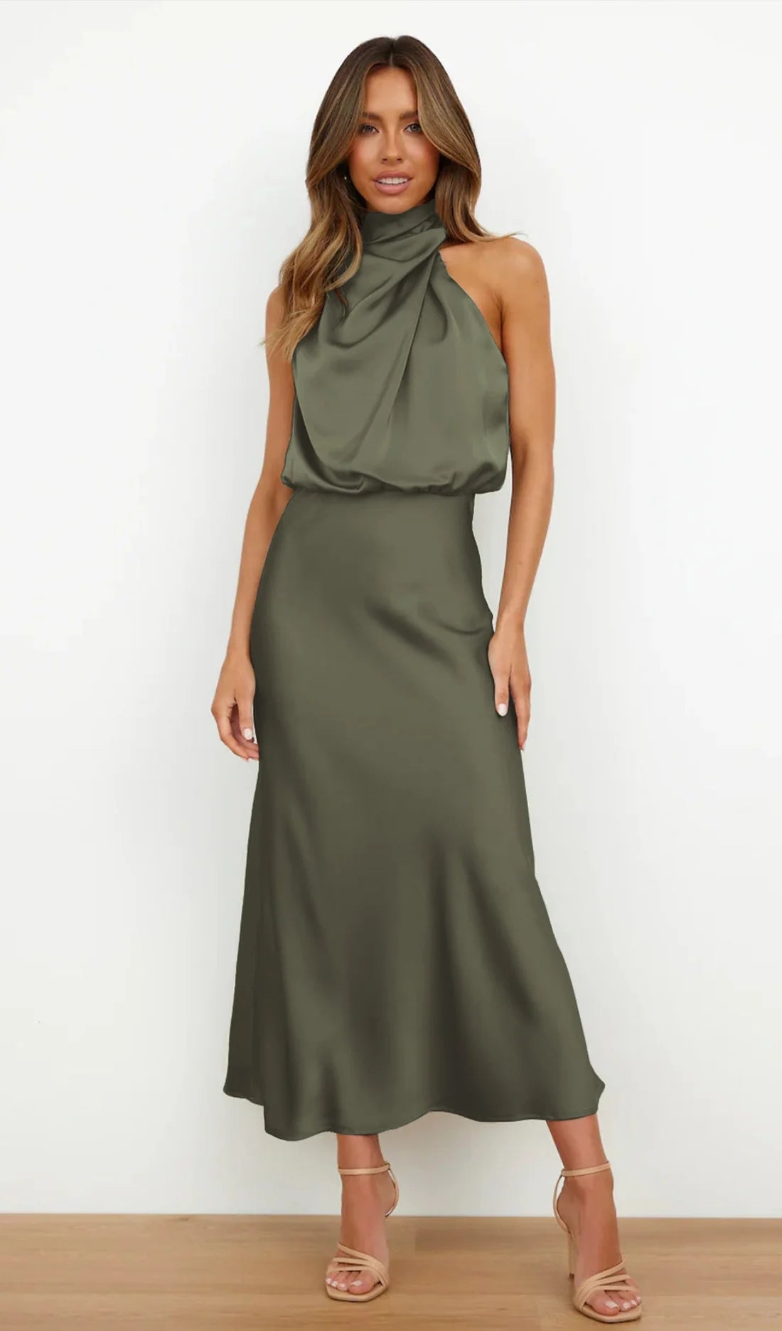 Orivelle® | Robe Longue Drapée Col Montant Chic Soirée