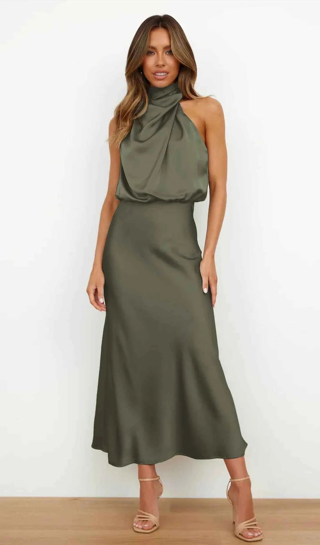Orivelle® | Robe Longue Drapée Col Montant Chic Soirée