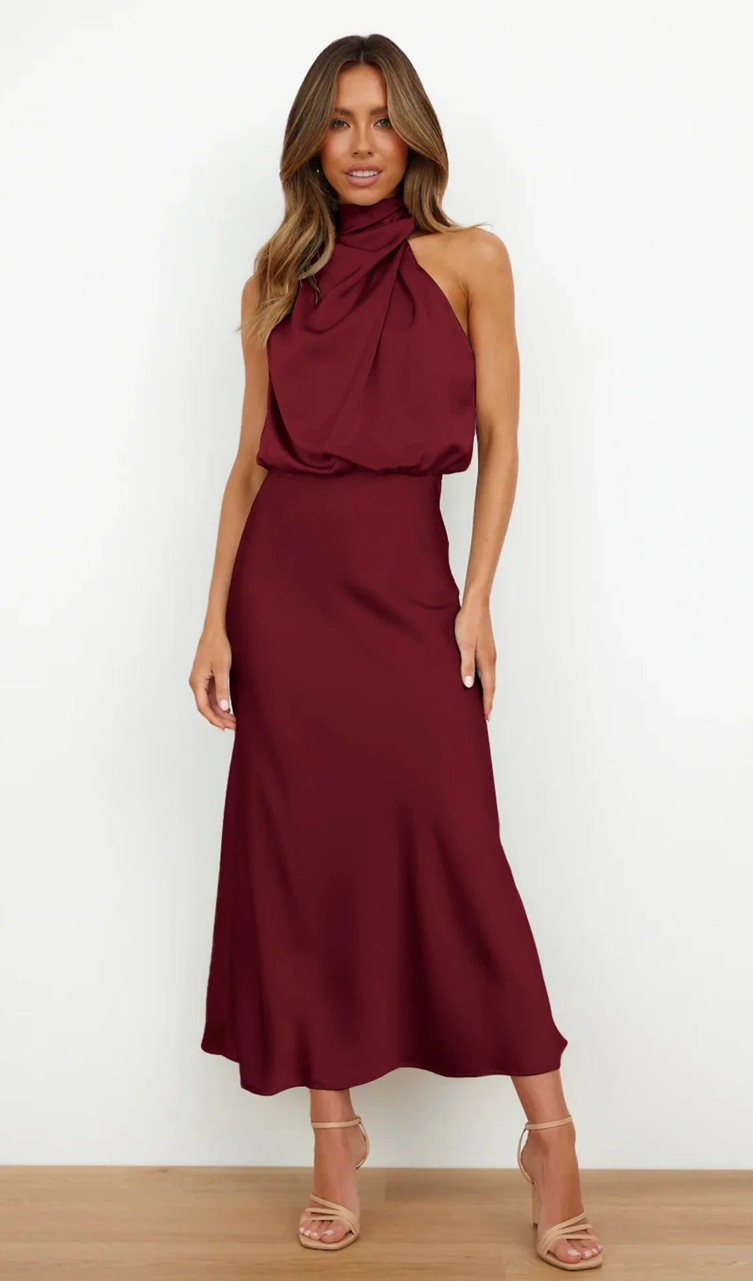 Orivelle® | Robe Longue Drapée Col Montant Chic Soirée