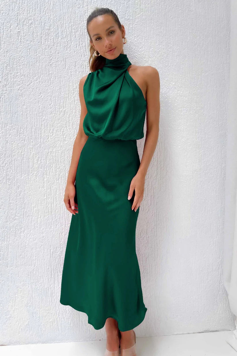 Orivelle® | Robe Longue Drapée Col Montant Chic Soirée