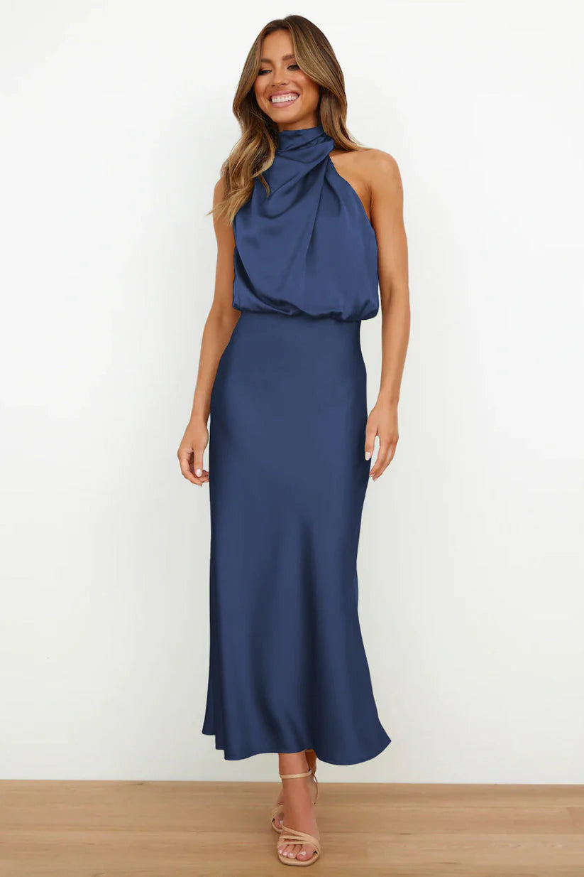 Orivelle® | Robe Longue Drapée Col Montant Chic Soirée