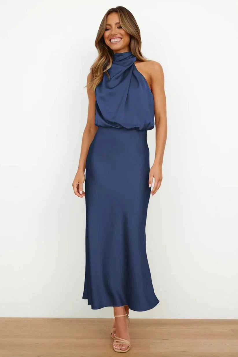 Orivelle® | Robe Longue Drapée Col Montant Chic Soirée