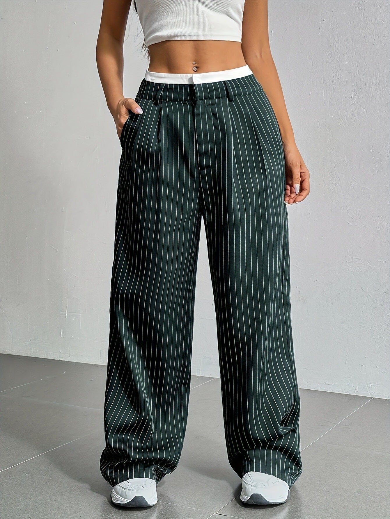 Selmirae® | Pantalon Droit Taille Haute à Rayures Élégantes
