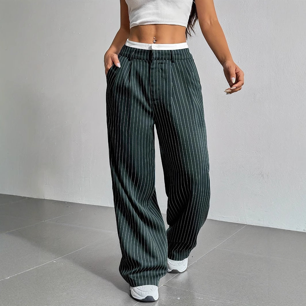 Selmirae® | Pantalon Droit Taille Haute à Rayures Élégantes