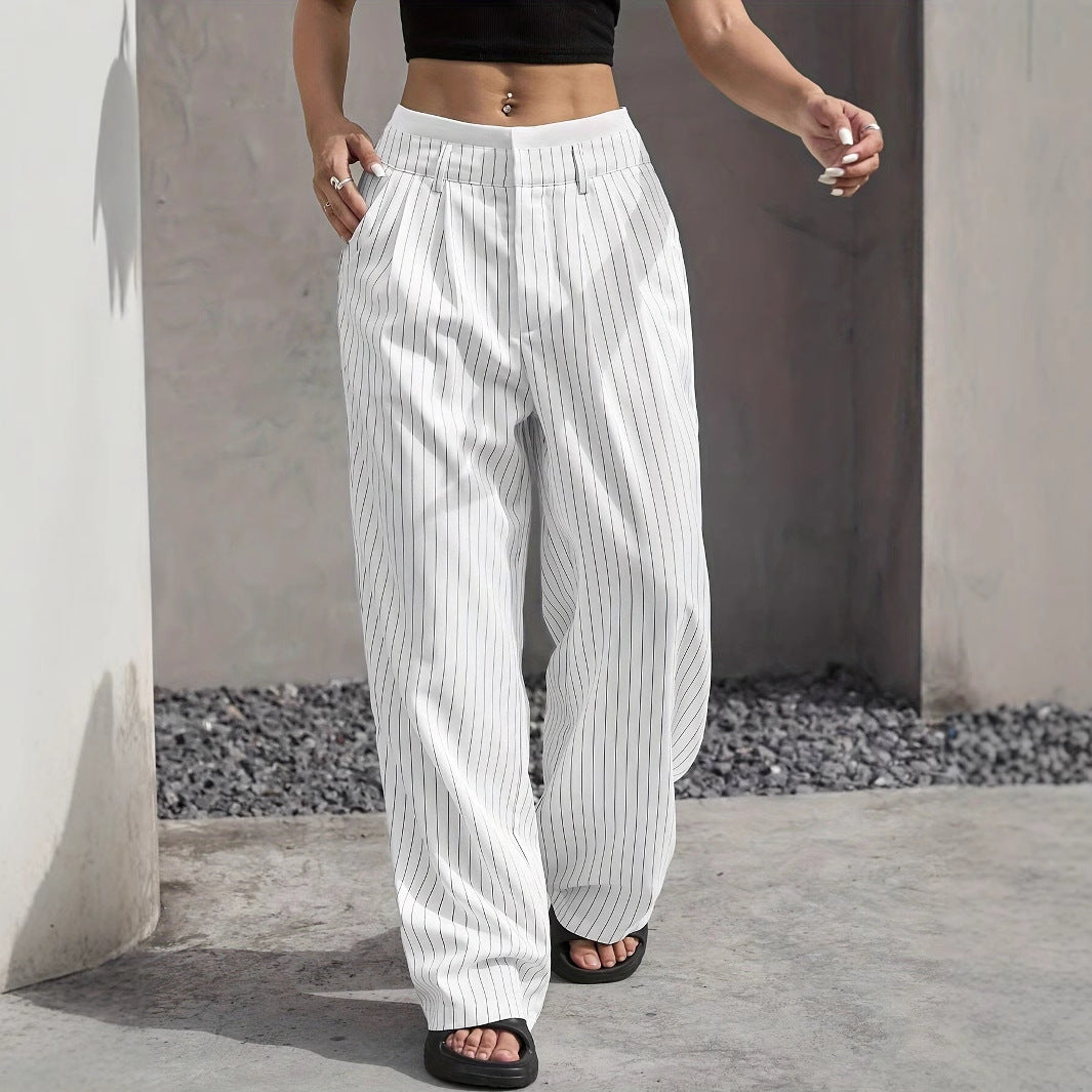 Selmirae® | Pantalon Droit Taille Haute à Rayures Élégantes