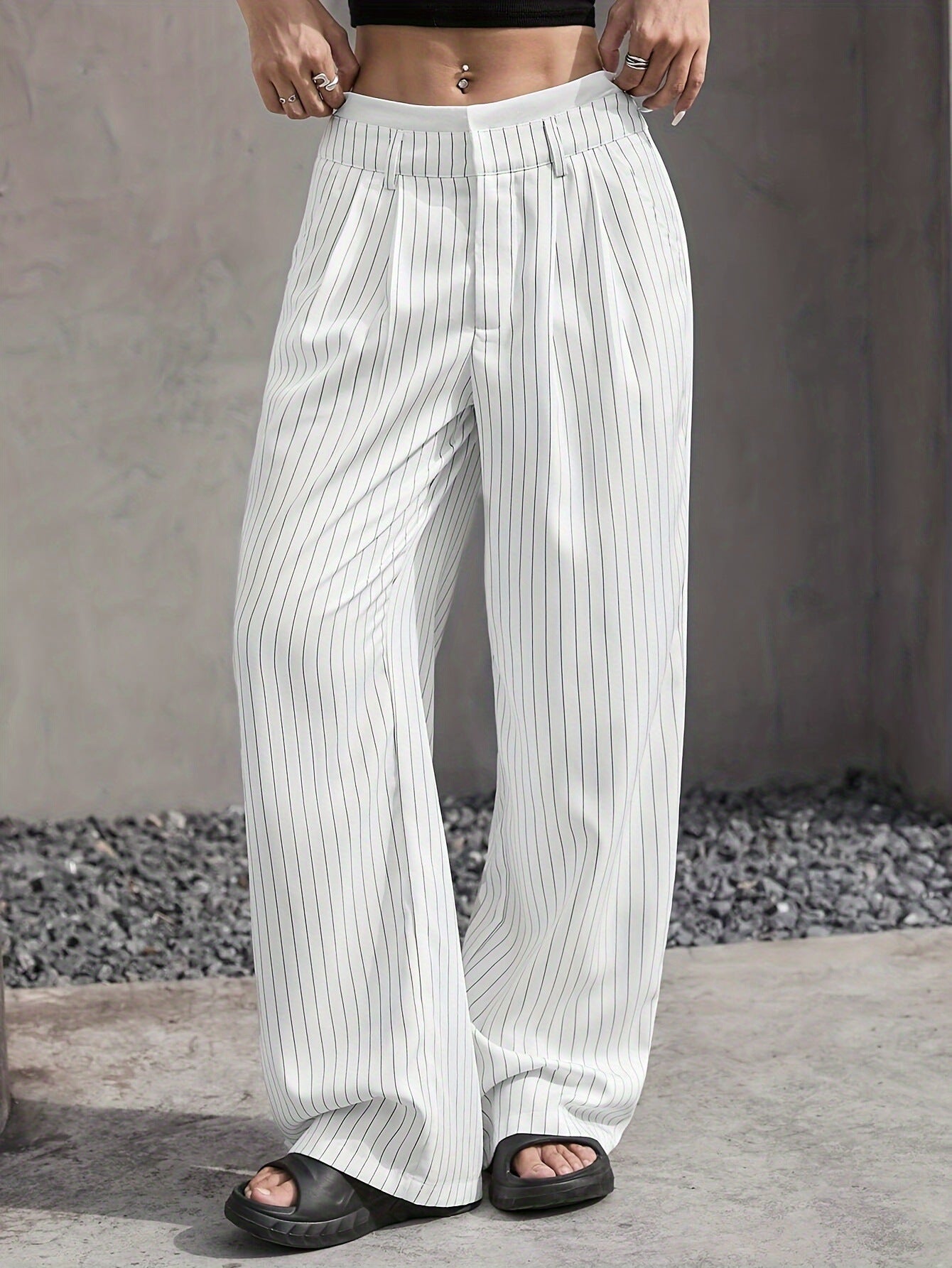 Selmirae® | Pantalon Droit Taille Haute à Rayures Élégantes