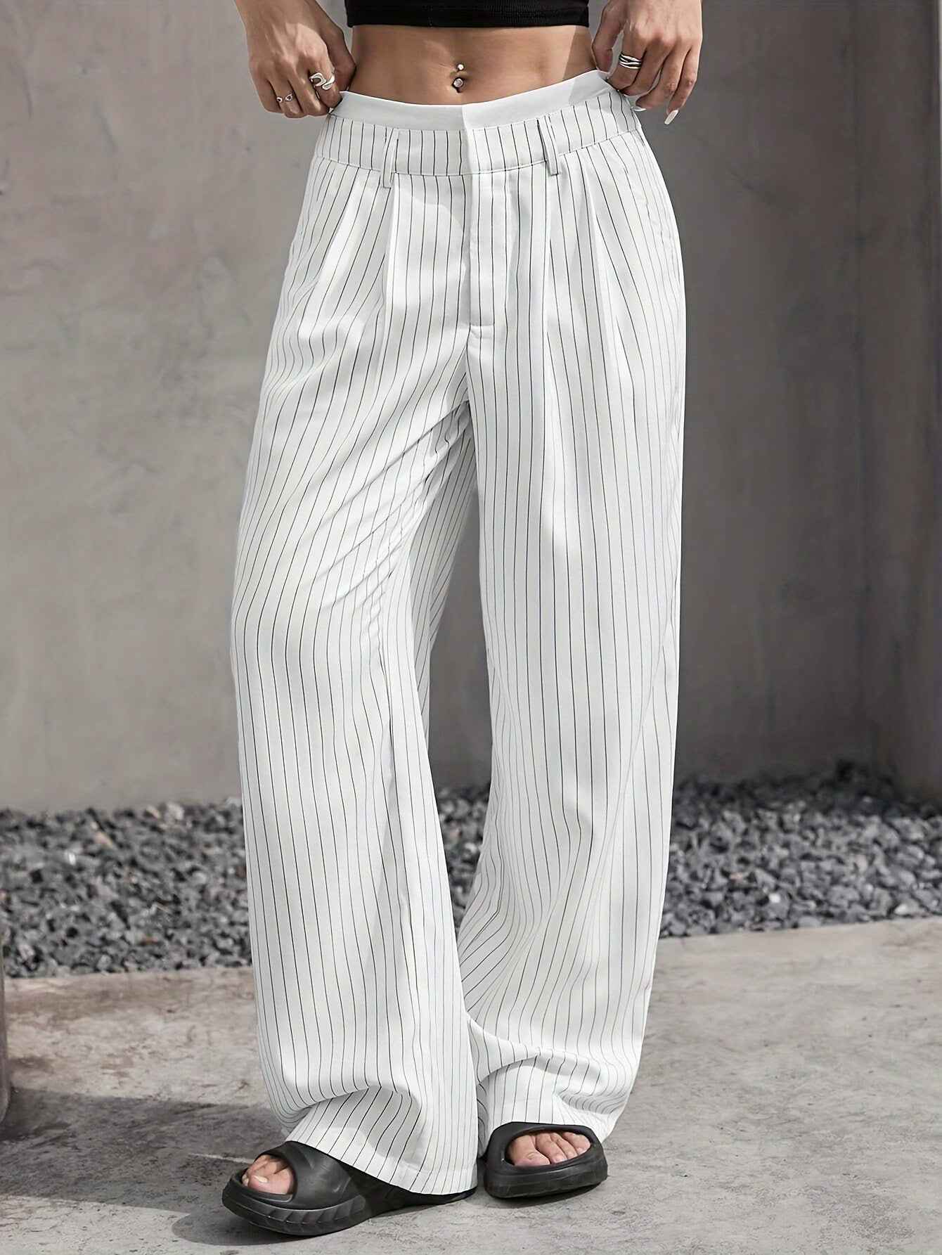 Selmirae® | Pantalon Droit Taille Haute à Rayures Élégantes