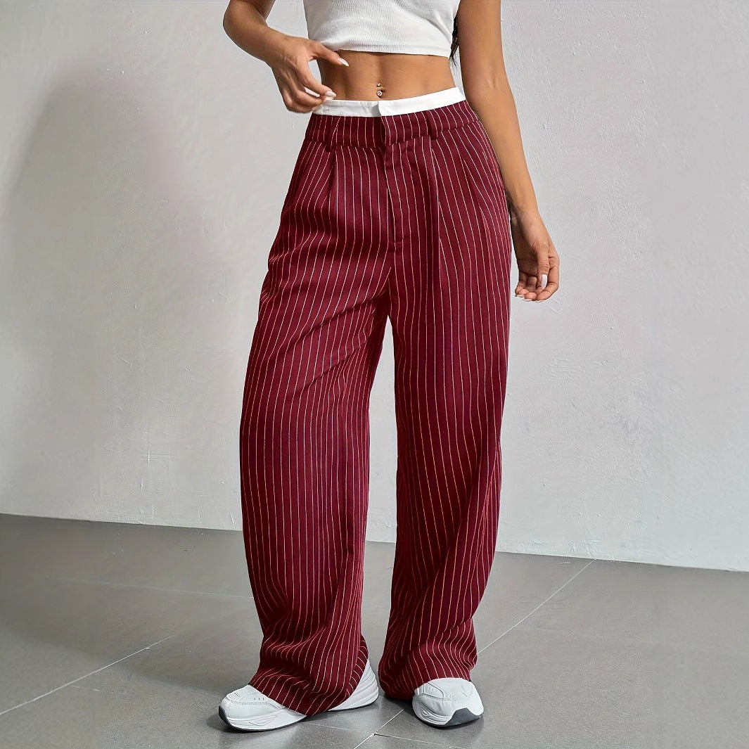 Selmirae® | Pantalon Droit Taille Haute à Rayures Élégantes