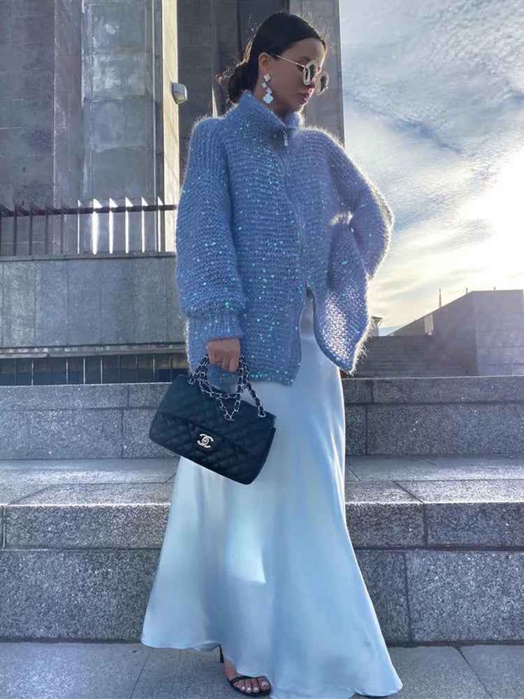 Nova® | Pull Zippé Tricoté à Sequins