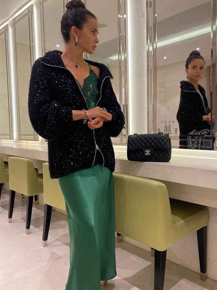 Nova® | Pull Zippé Tricoté à Sequins