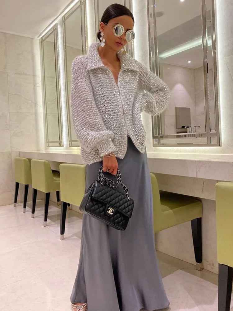 Nova® | Pull Zippé Tricoté à Sequins
