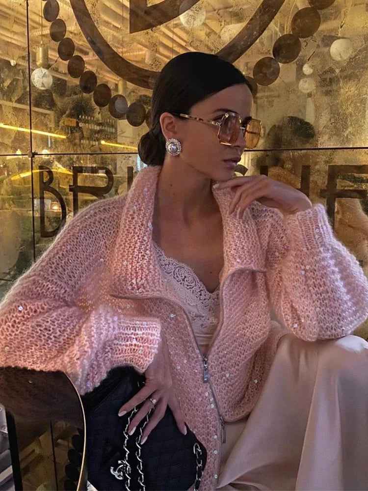 Nova® | Pull Zippé Tricoté à Sequins