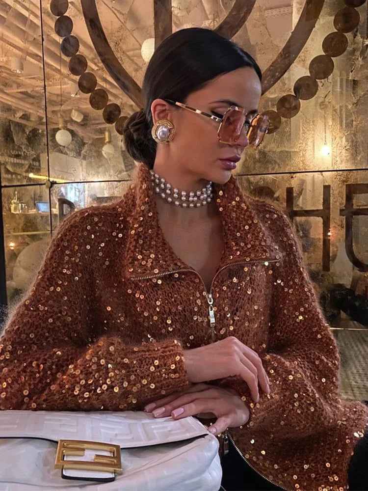 Nova® | Pull Zippé Tricoté à Sequins