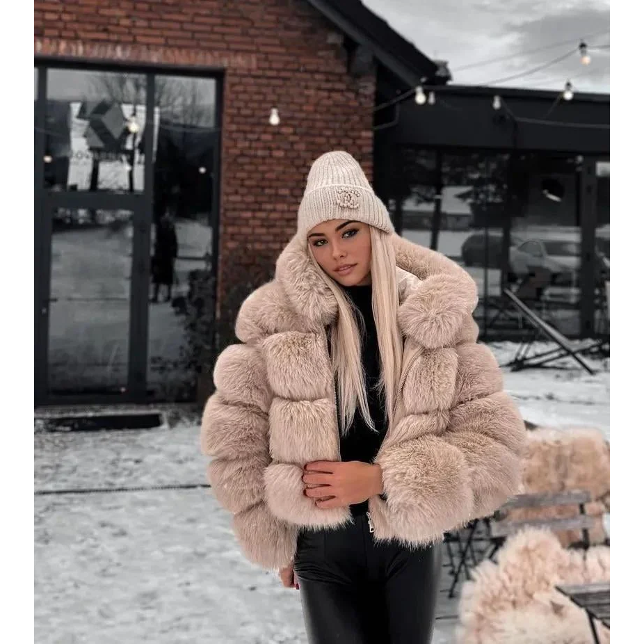 Angéline® | Manteau Court à Capuche en Fausse Fourrure