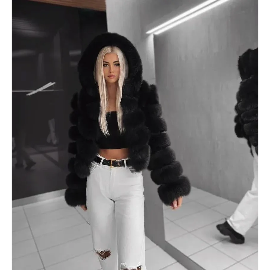 Angéline® | Manteau Court à Capuche en Fausse Fourrure