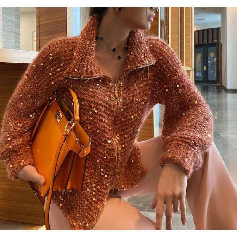 Nova® | Pull Zippé Tricoté à Sequins