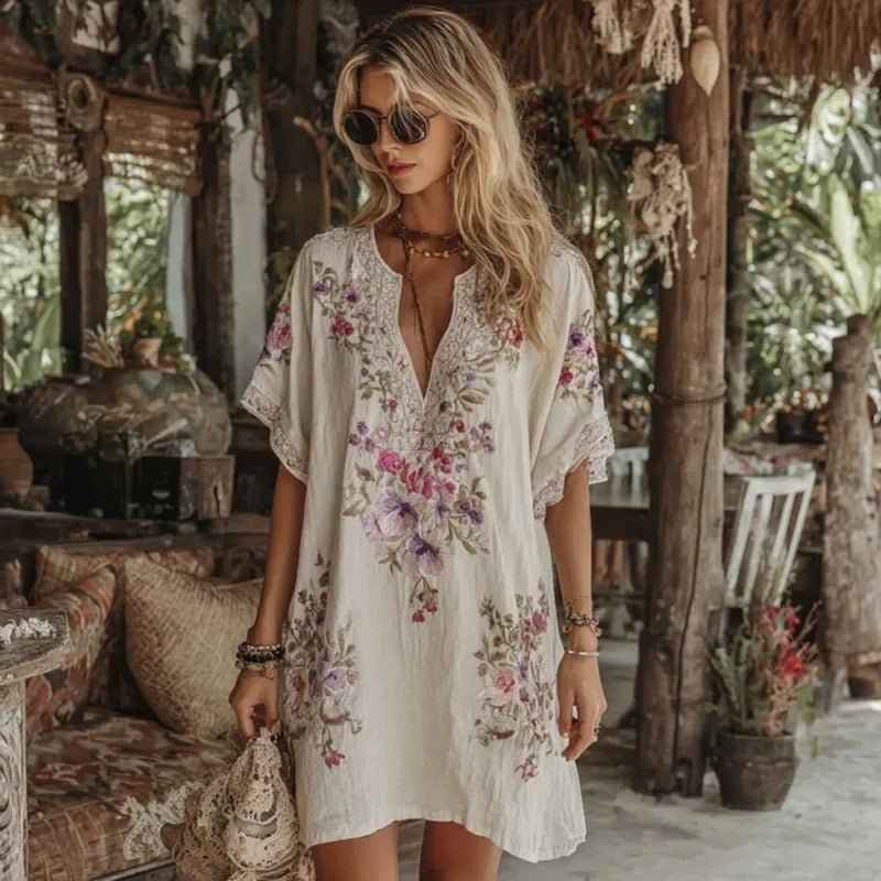 Robe à rayures fleuries élégante pour femme