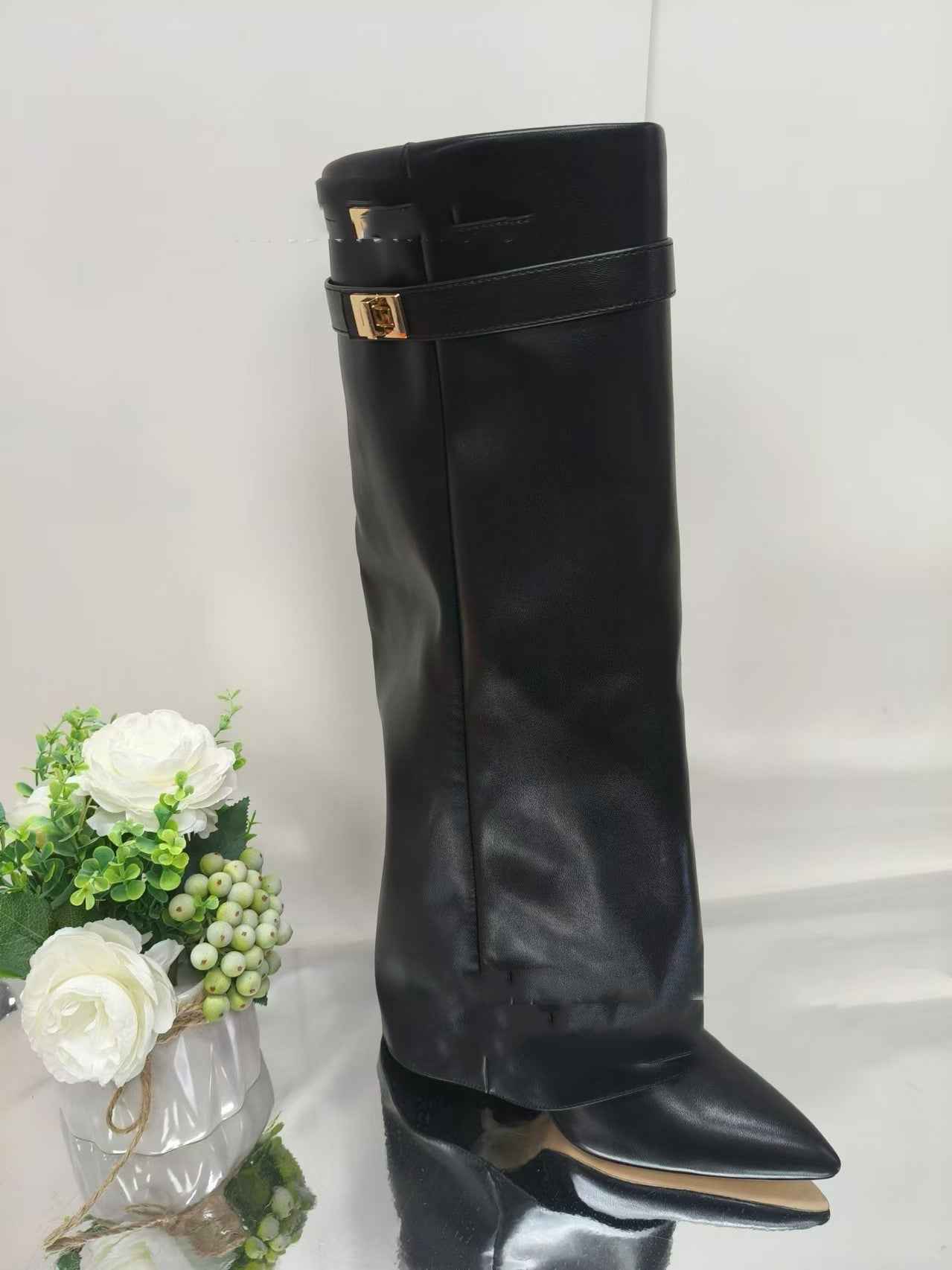 Bottes mi-mollet femme – style cavalier avec boucle