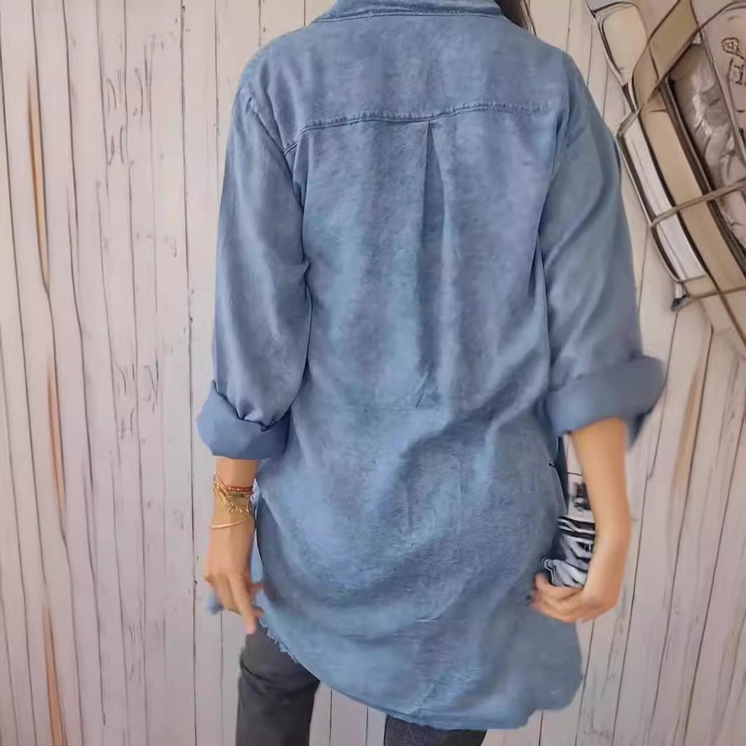 Danverra® | Veste-Chemise Oversize Effet Denim Élégance Décontractée