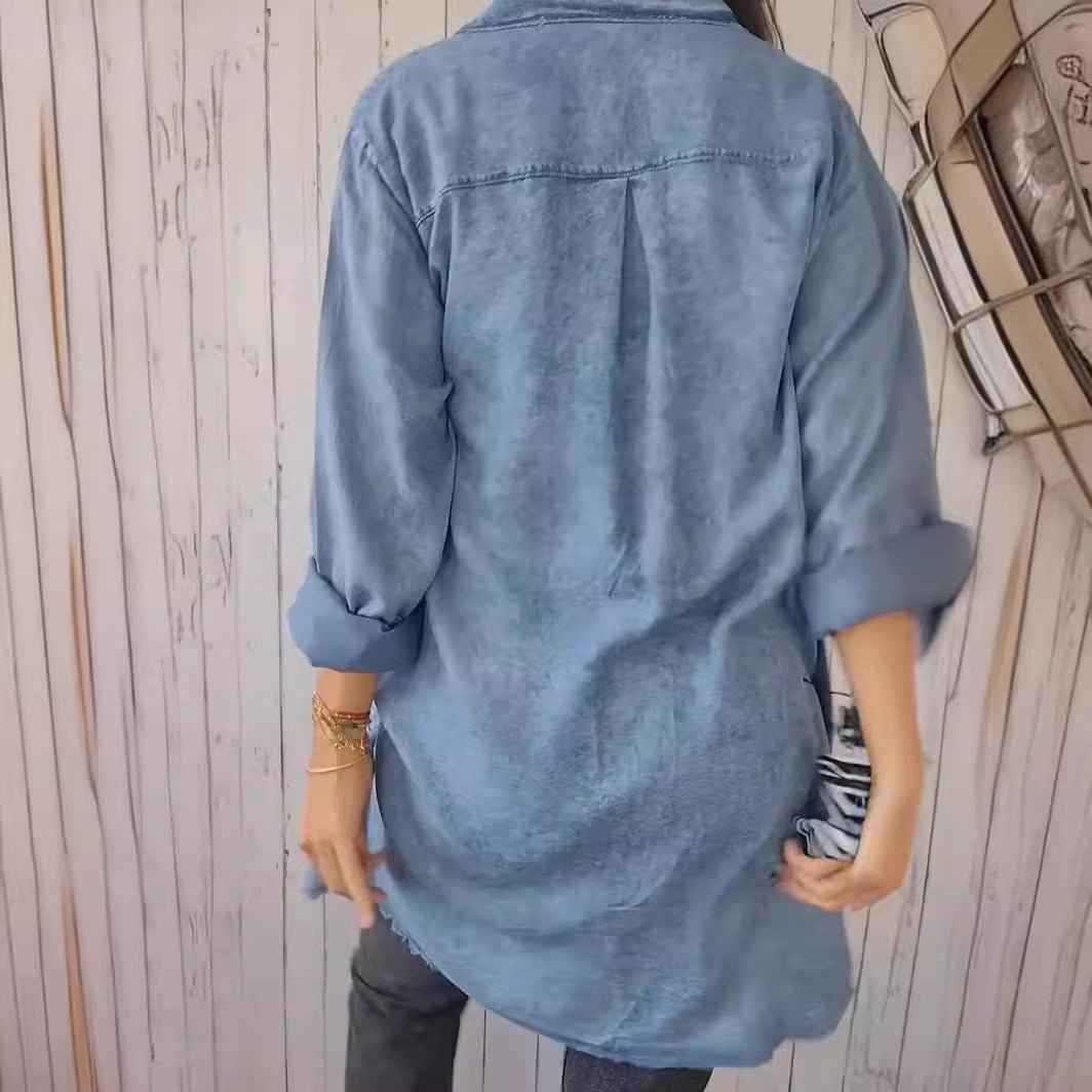 Danverra® | Veste-Chemise Oversize Effet Denim Élégance Décontractée