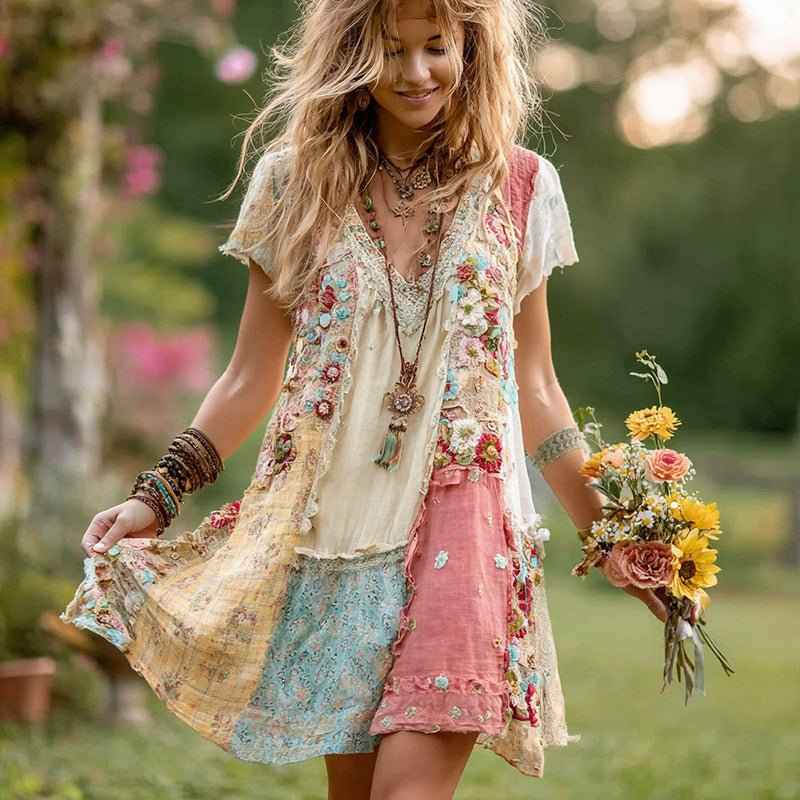 Robe à rayures fleuries élégante pour femme