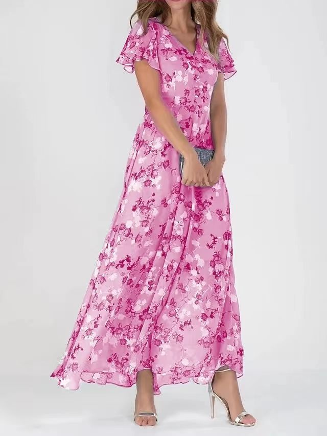 Floréane® | Robe Longue Évasée à Imprimé Floral et Manches Volantes