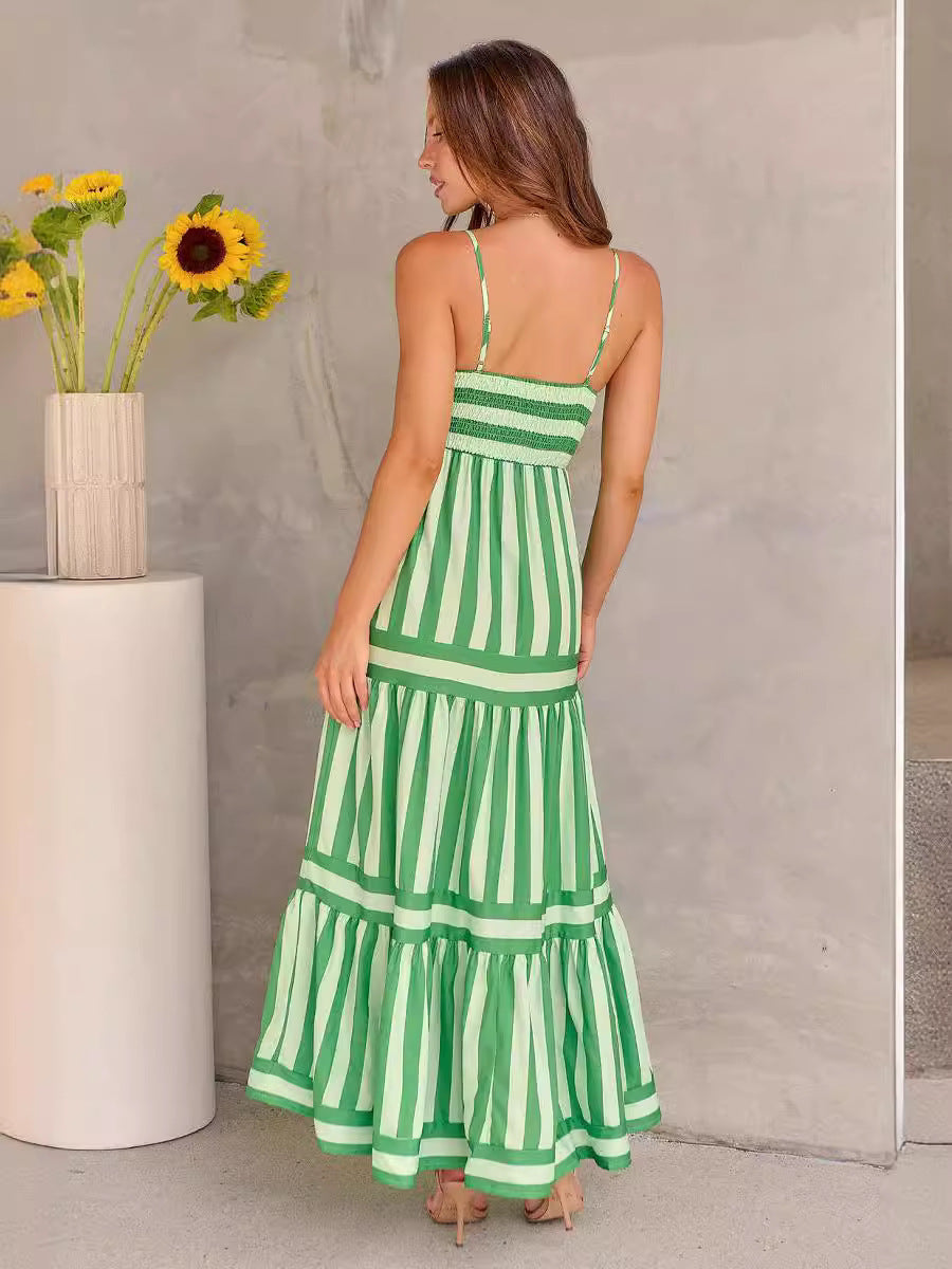 Oravelle® | Robe Longue à Bretelles Rayées avec Poches – Charme Estival