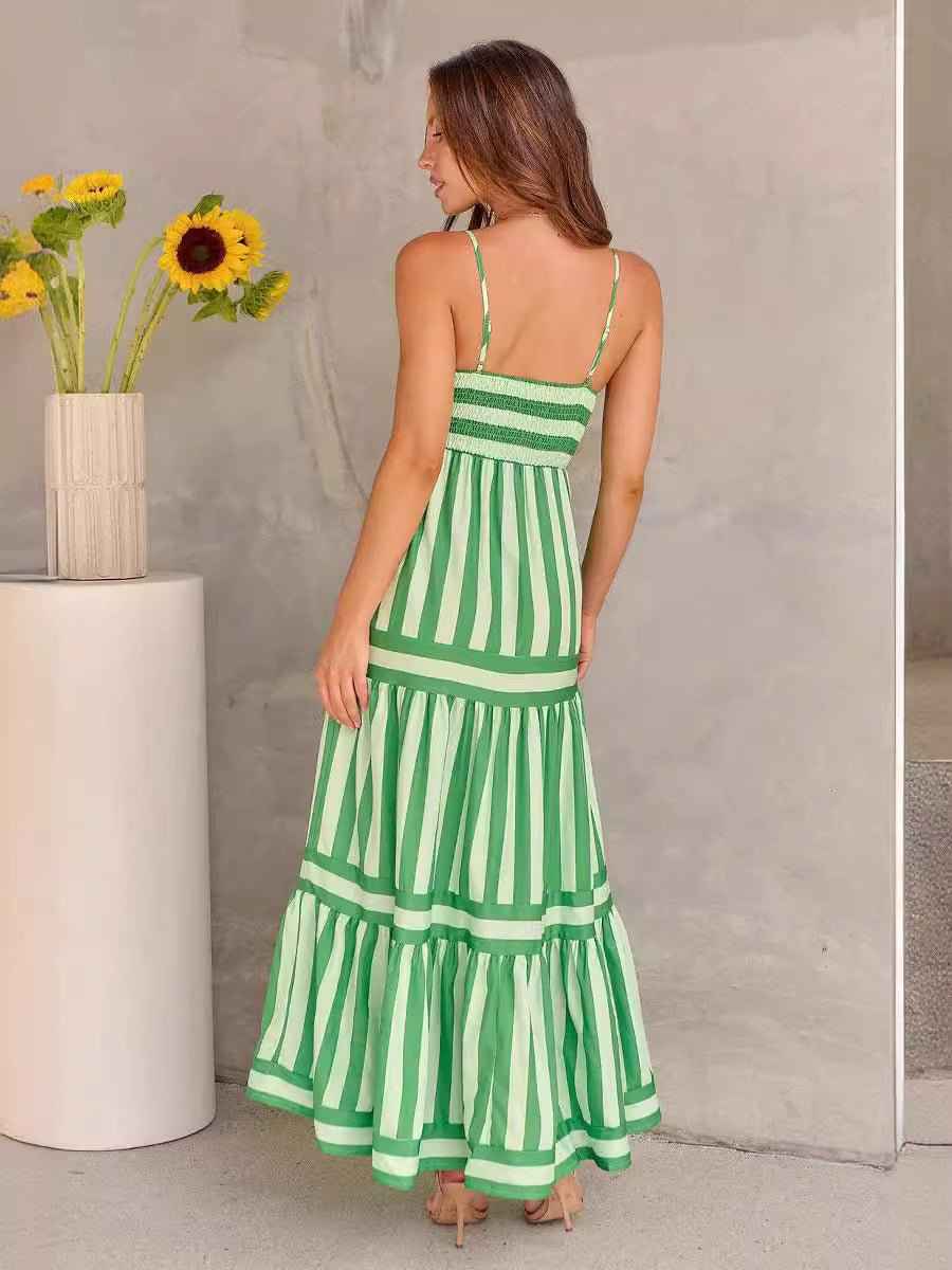 Oravelle® | Robe Longue à Bretelles Rayées avec Poches – Charme Estival