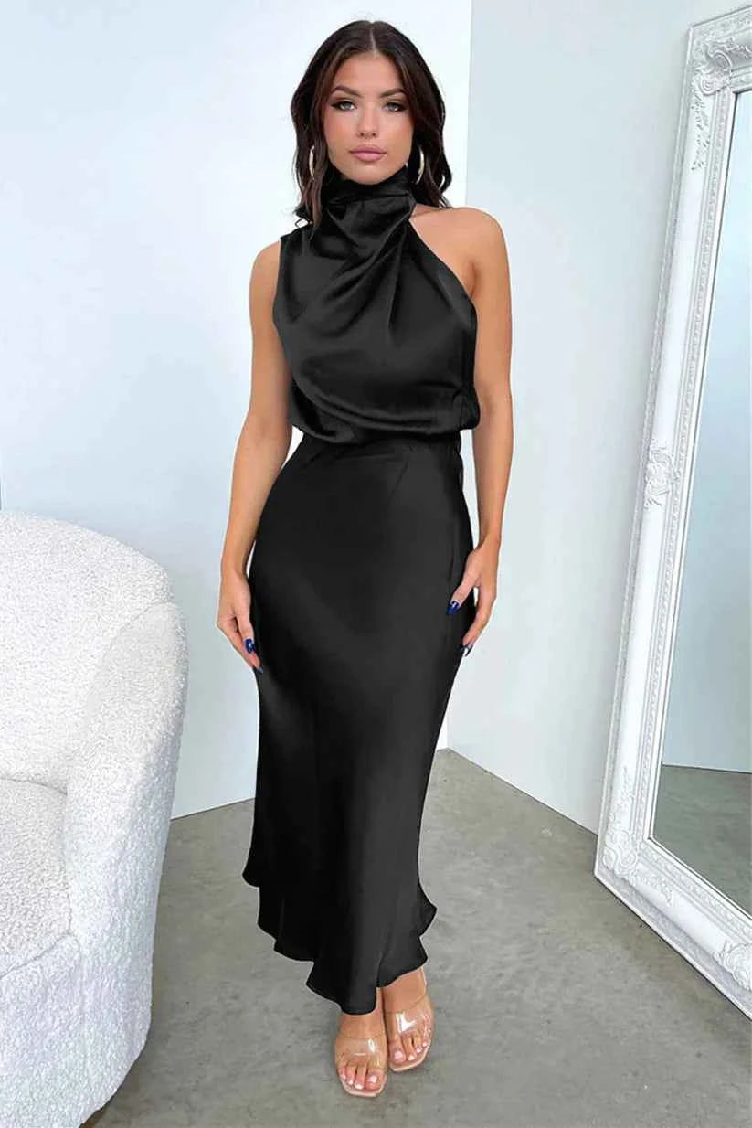 Orivelle® | Robe Longue Drapée Col Montant Chic Soirée