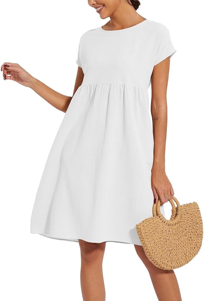 Liorenna® | Robe Courte Coton Col Rond Élégance Naturelle